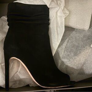 Halston Heritage Black Suede Peep-Toe Ankle Boots